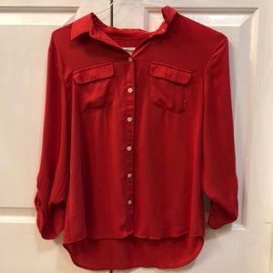 Red button down blouse